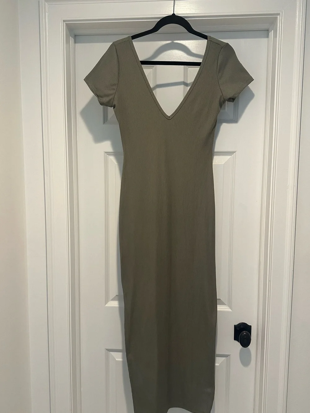 Women’s Heart & Hips Double V Neck Ribbed Bodycon Maxi Dress Olive Green Size M - Picture 5 of 8